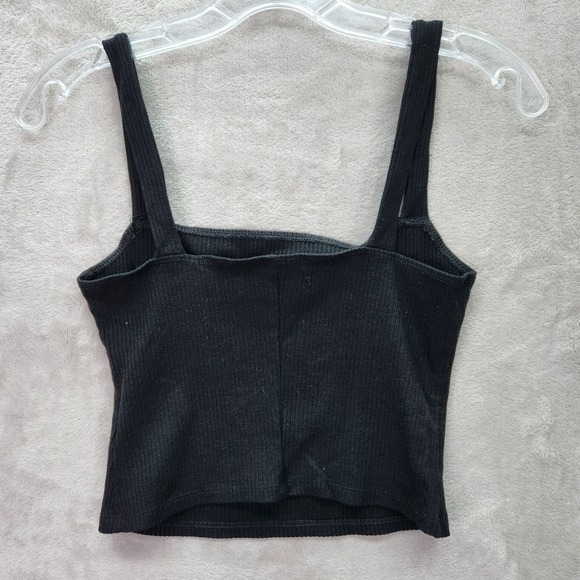 Reformation Crop Tank Top Womens Medium Black Ribbed Knit Fitted Made In USA - Picture 2 of 8